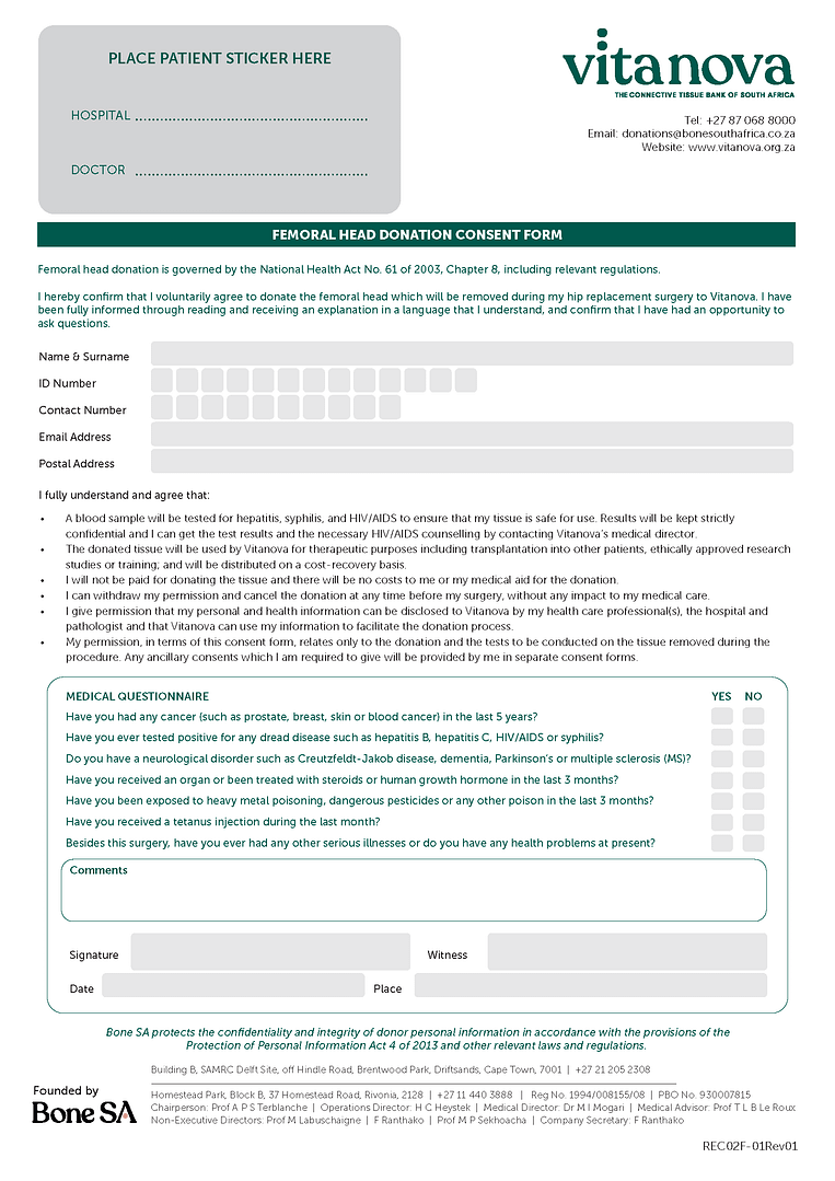 Femoral Head Consent Form Femoral Head Consent Form